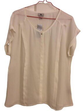 Worthington Women’s Sheer Blouse Size L Cream Short Sleeve 100% Polyester - NWT